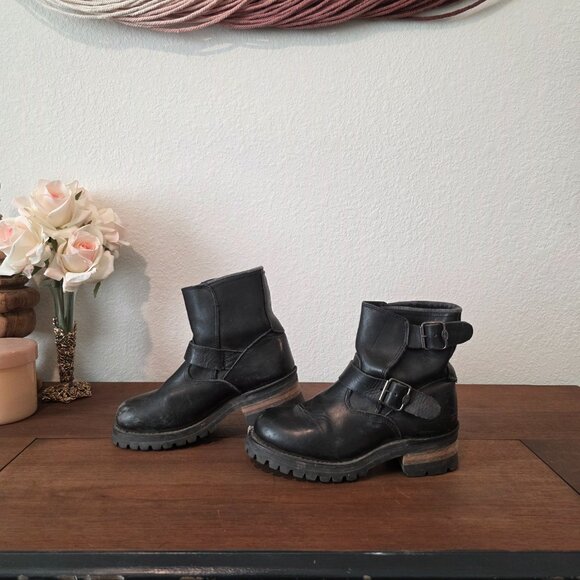 Vintage (90s) Skechers Black Leather Double Buckle Ankle Boot Sz 6 - Picture 4 of 9